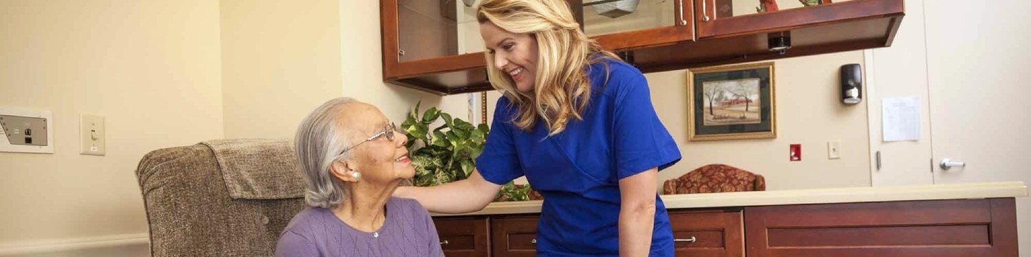 Hero image, nurses aid with senior lady