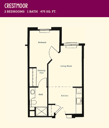 Crestmoor - 2 bedroom 1 bath floorplan